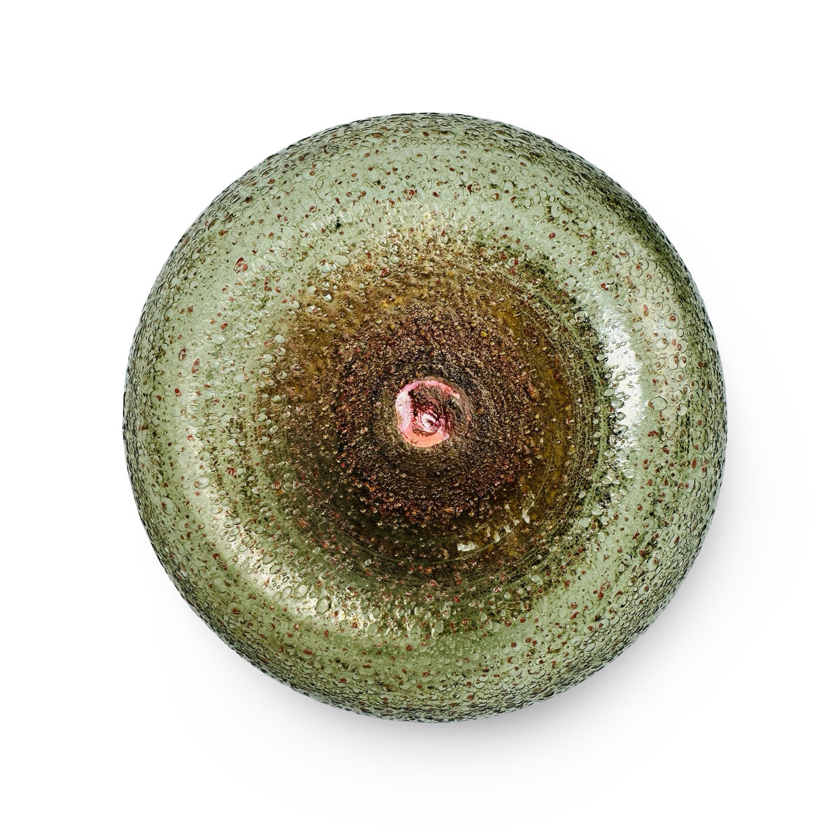 Boden der Studioglas Vase mit Abriss, roten Einsprengseln und Luftbläschen, ohne Signatur