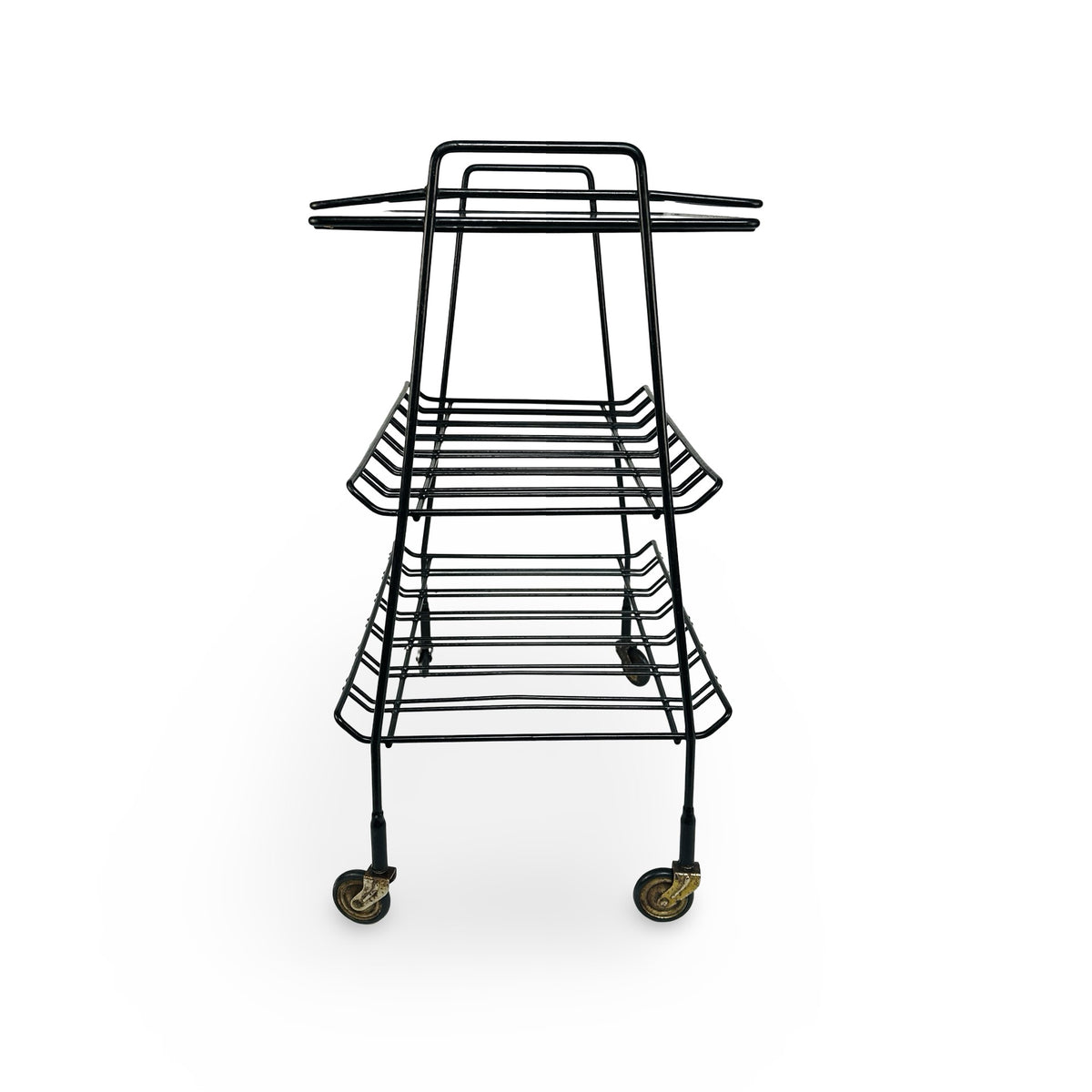 Short side of the wire trolley without tray, showing the double wire gallery