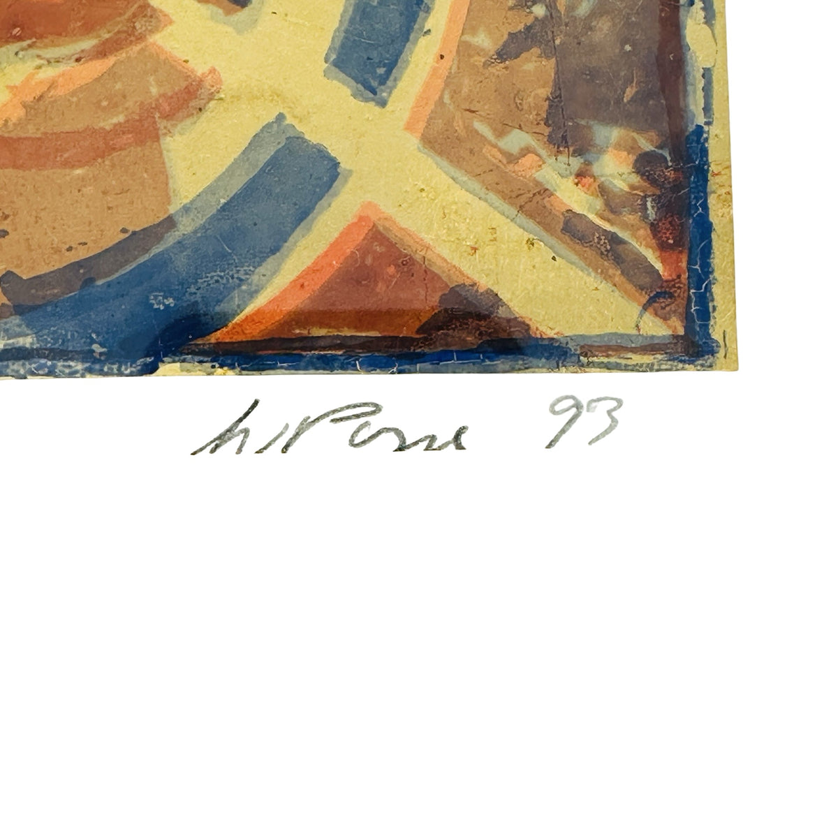Detail Bleistiftsignatur W. Posse 93 unter der Silberätzung mit feinen Haarrissen am Blattrand