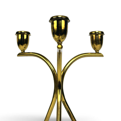 Chandelier en laiton de Wersin, bras courbés avec trois bobèches en tulipe